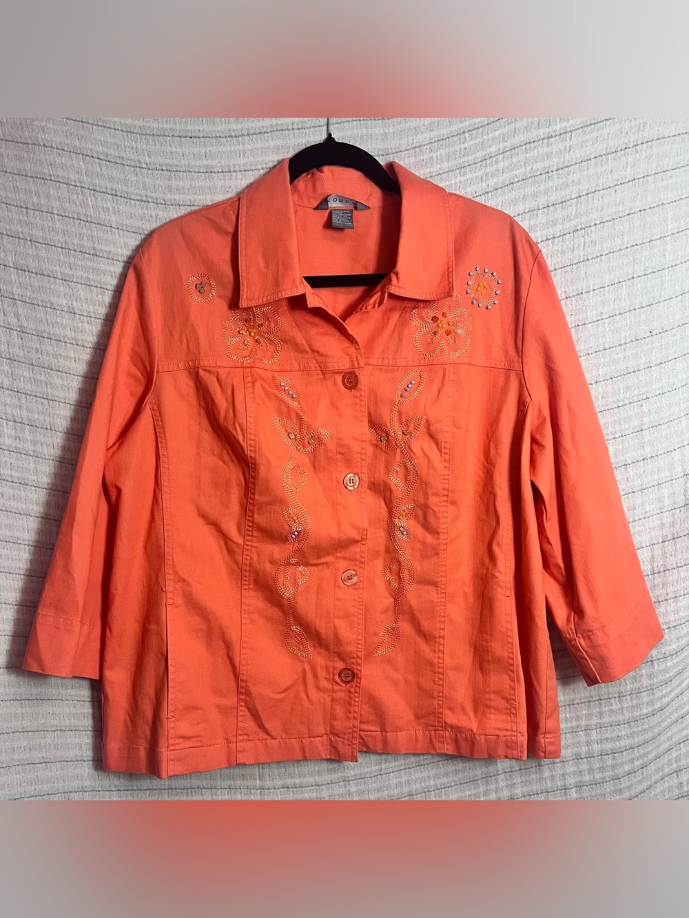 Koret Coral Orange Embellished Button-Down Top